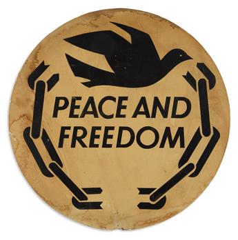 (BLACK PANTHERS.) Hand-painted sign reading BPP for SD, Free Huey & Eldridge / Peace and Freedom.
